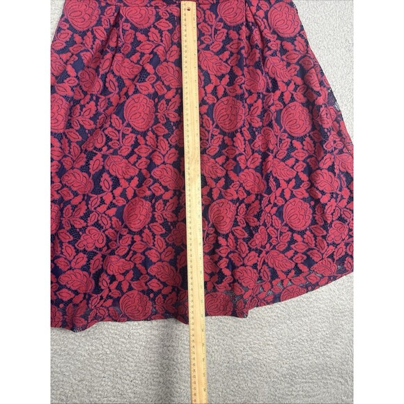 Miusol Red Floral Navy Underlay Lace Fit and Flare Dress Size XL Surplice Front - Picture 5 of 8